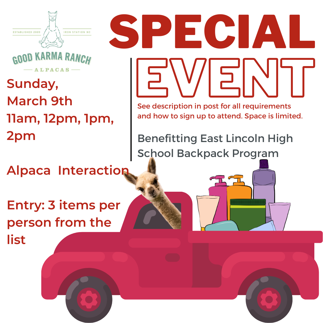 Special Event: Alpaca Interaction and Toiletries Drive